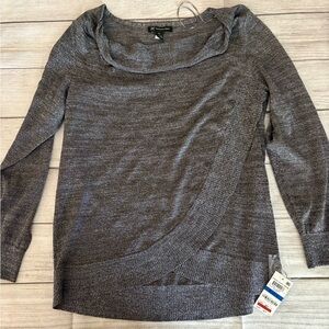 ECI Metallic Gray Cowl Neck Sweater